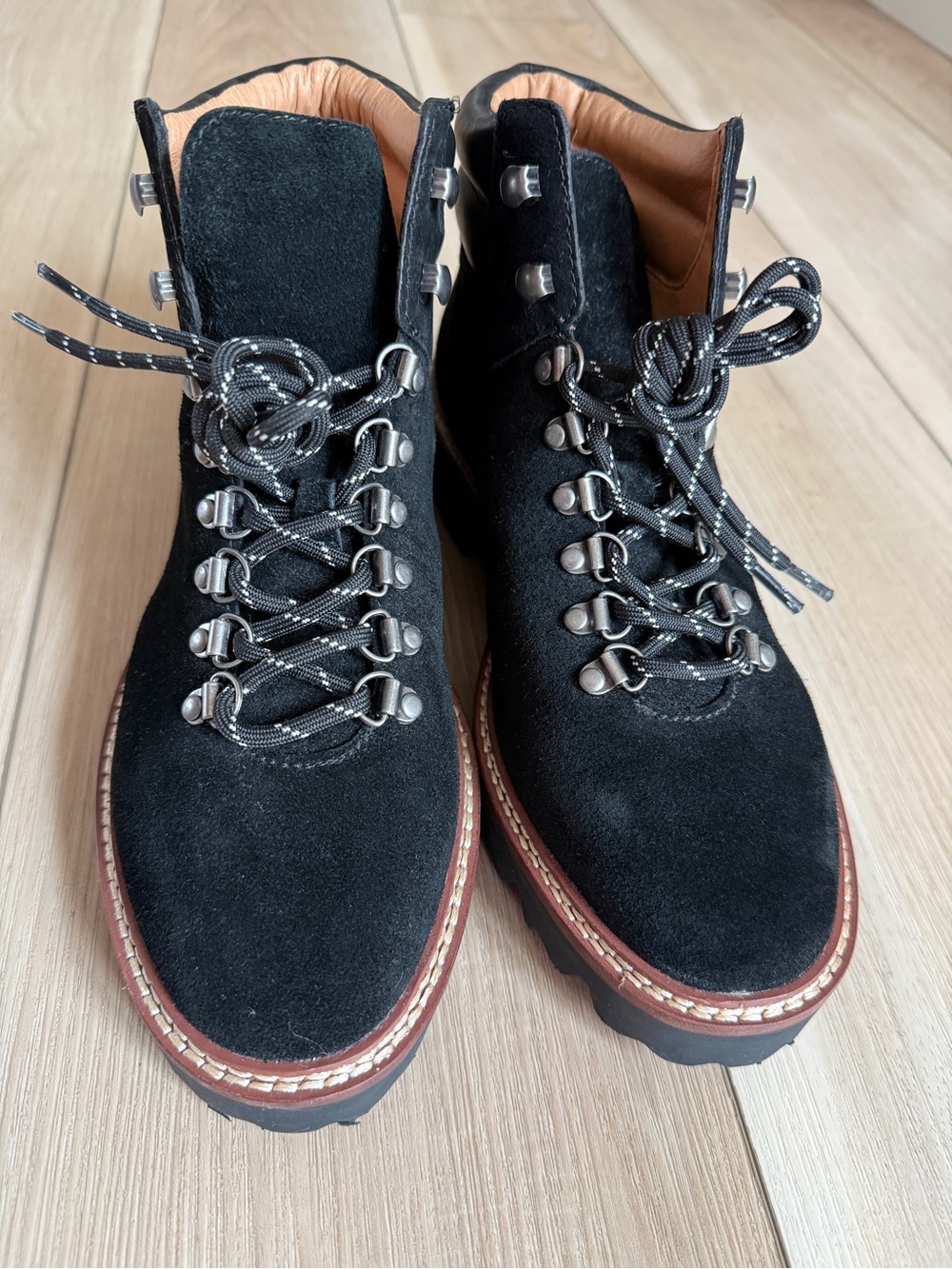 NEW Madewell Boots Lug Sole Black Suede Leather Lace-up Size 8 - Picture 4 of 10